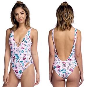THE BIKINI LAB Swimsuit Size Large Reversible One Piece Floral Solid Beach NWT